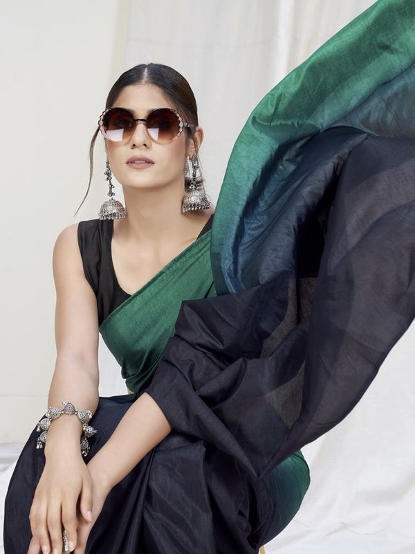 Blue-Teal Ready to Wear One Minute Lycra Saree ClothsVilla