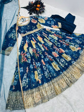 Load image into Gallery viewer, Blue Anarkali Gown with Floral Print in Faux Georgette ClothsVilla