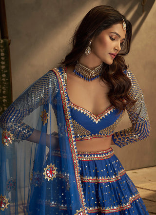 Blue And Gold Stylish Embroidered Lehenga Choli Clothsvilla