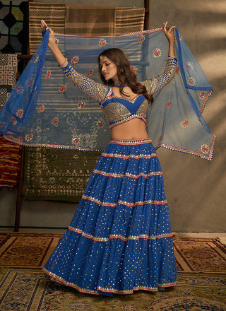 Blue And Gold Stylish Embroidered Lehenga Choli Clothsvilla