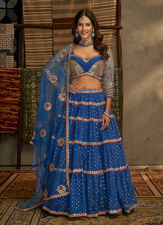 Blue And Gold Stylish Embroidered Lehenga Choli Clothsvilla