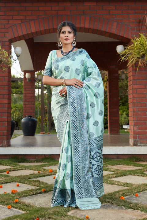 Blue Art Banarasi Silk Woven Saree With Blouse ClothsVilla Main image