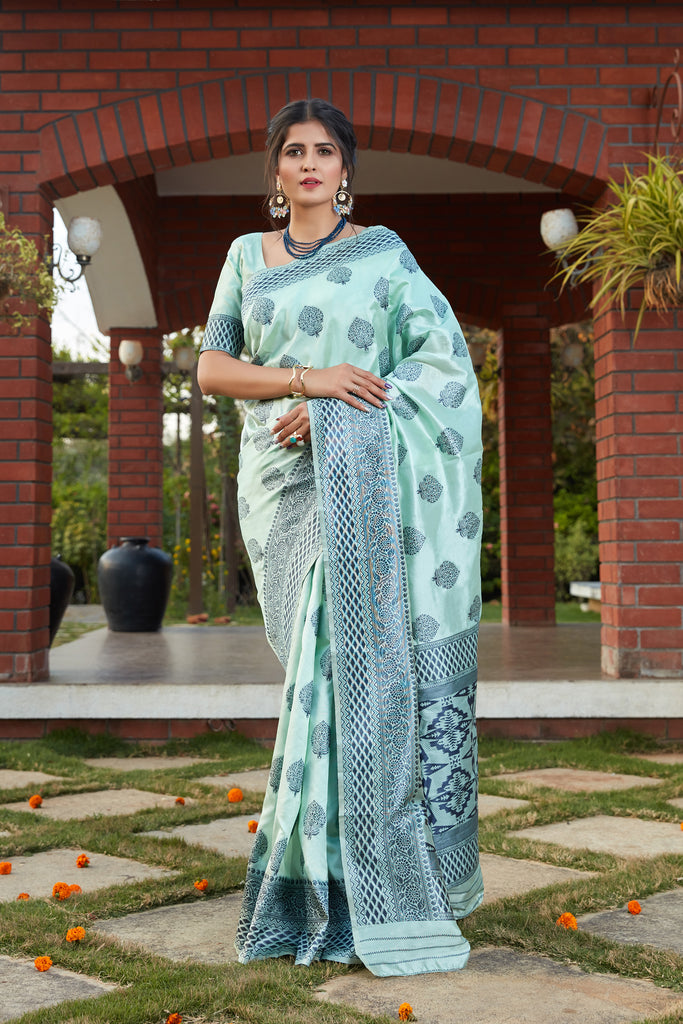 Blue Art Banarasi Silk Woven Saree With Blouse ClothsVilla