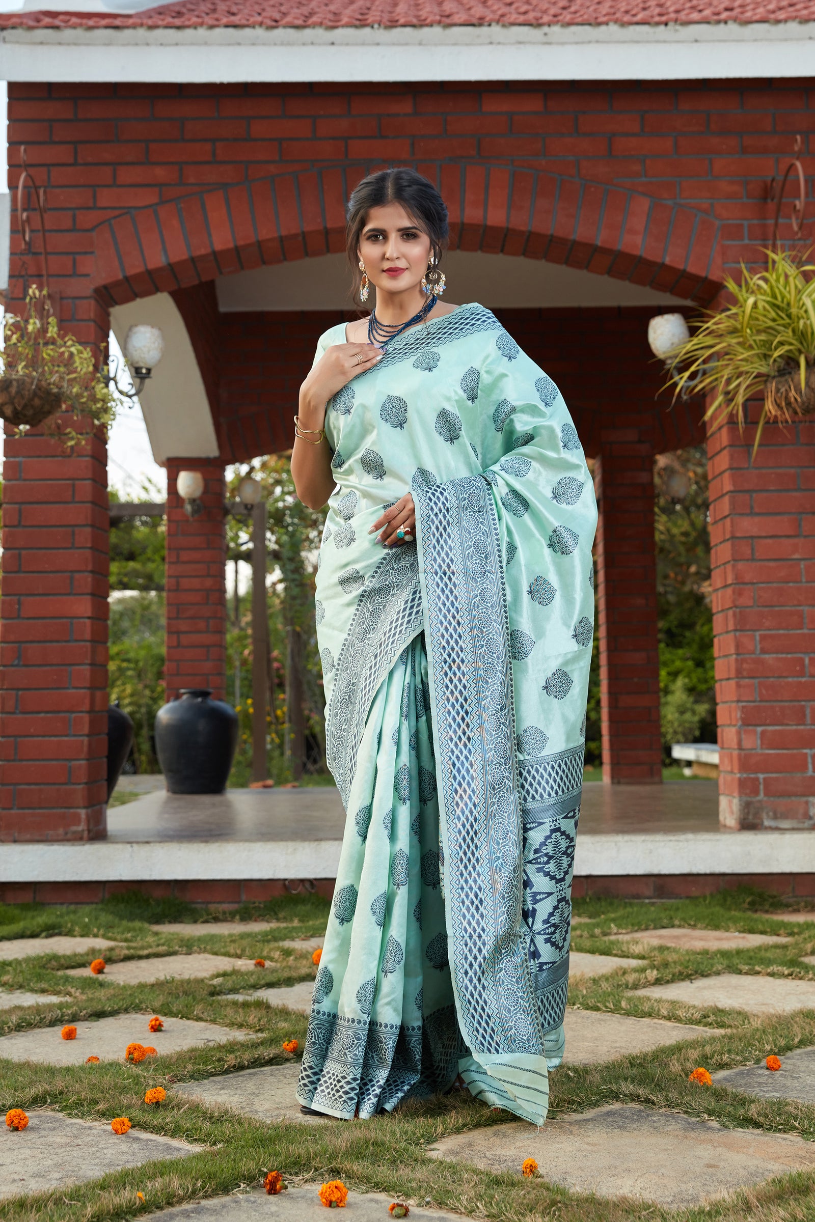 Blue Art Banarasi Silk Woven Saree With Blouse ClothsVilla