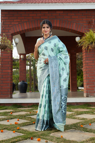 Blue Art Banarasi Silk Woven Saree With Blouse ClothsVilla