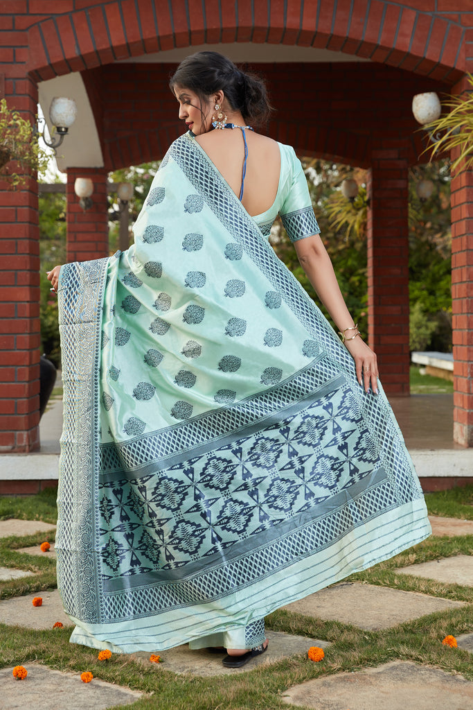 Blue Art Banarasi Silk Woven Saree With Blouse ClothsVilla