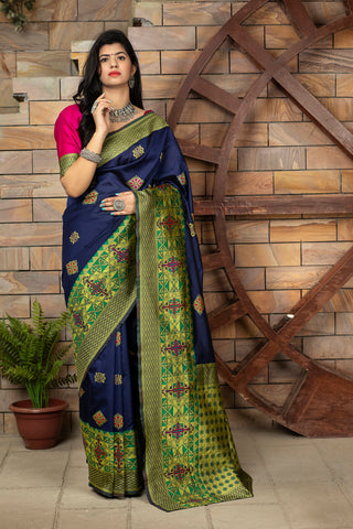 Blue Banarasi Silk Traditional Saree With Blouse Piece ClothsVilla