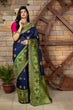 Load image into Gallery viewer, Blue Banarasi Silk Traditional Saree With Blouse Piece ClothsVilla