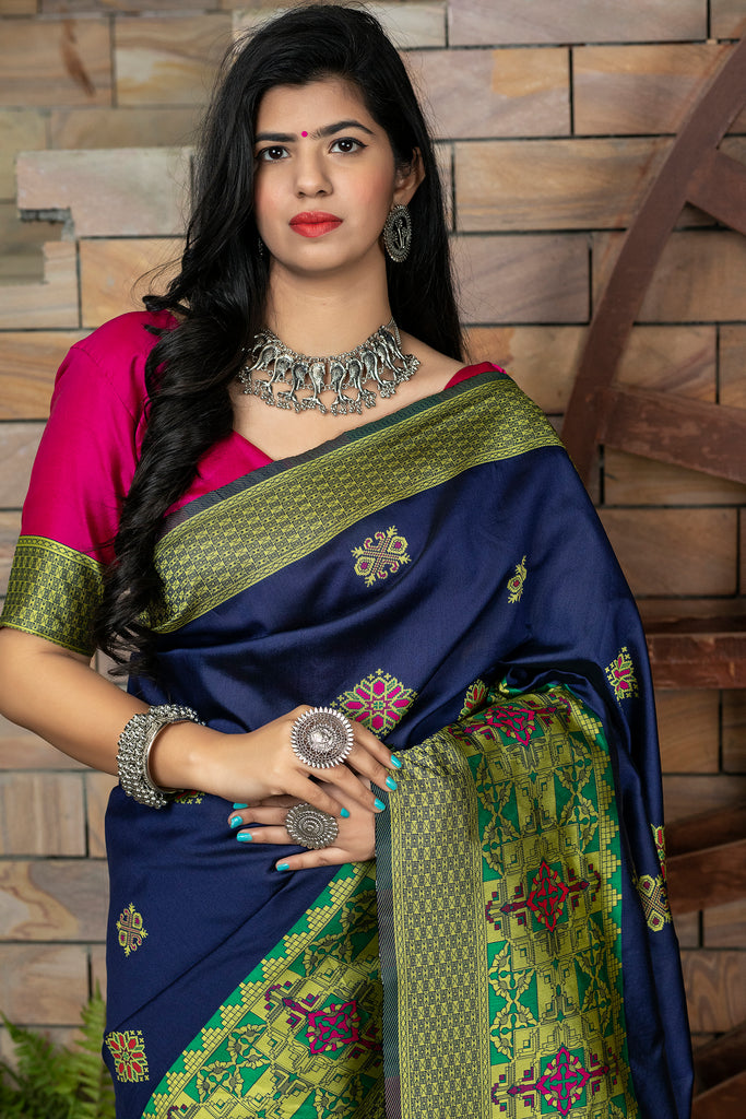 Blue Banarasi Silk Traditional Saree With Blouse Piece ClothsVilla