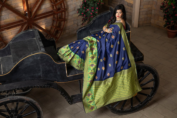 Blue Banarasi Silk Traditional Saree With Blouse Piece ClothsVilla