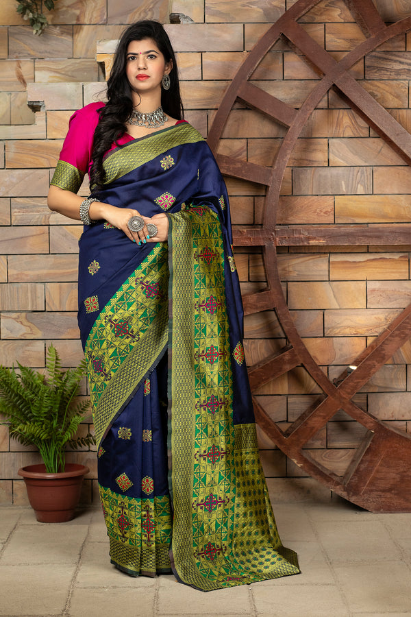 Blue Banarasi Silk Traditional Saree With Blouse Piece ClothsVilla