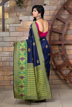 Load image into Gallery viewer, Blue Banarasi Silk Traditional Saree With Blouse Piece ClothsVilla