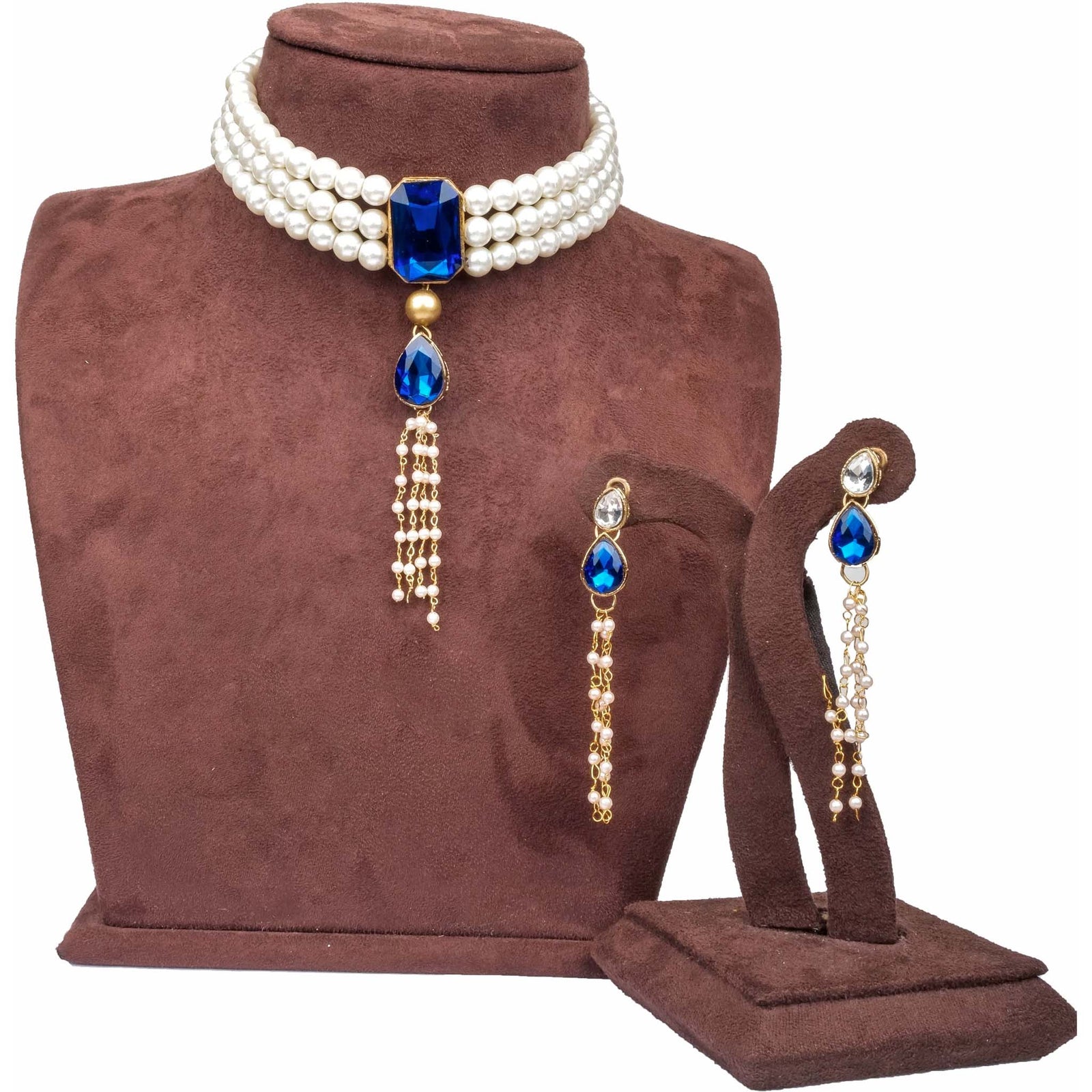Blue Dimond And gold-plated pearl Necklace Alloy Gold-plated Jewel Set ClothsVilla