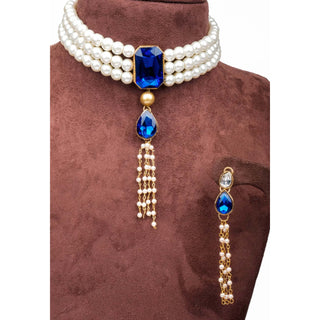 Blue Dimond And gold-plated pearl Necklace Alloy Gold-plated Jewel Set ClothsVilla