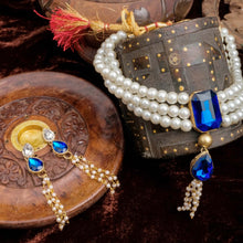 Load image into Gallery viewer, Blue Dimond And gold-plated pearl Necklace Alloy Gold-plated Jewel Set ClothsVilla