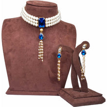 Load image into Gallery viewer, Blue Dimond And gold-plated pearl Necklace Alloy Gold-plated Jewel Set ClothsVilla