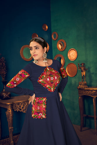 Blue Embroidered Georgette Evening Long Gown Semi Stitched ClothsVilla