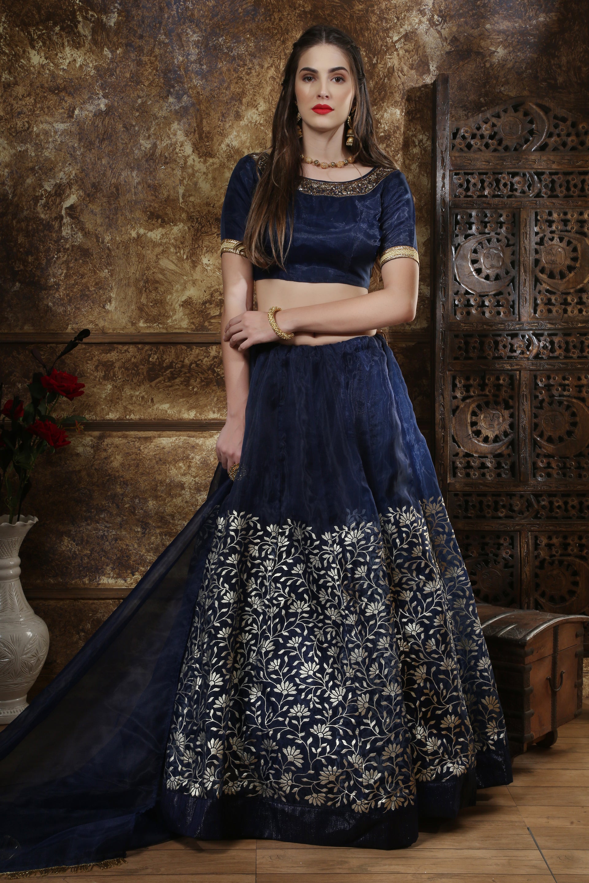 Blue Embroidered Organza Semi Stitched Lehenga Choli ClothsVilla
