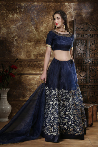 Blue Embroidered Organza Semi Stitched Lehenga Choli ClothsVilla