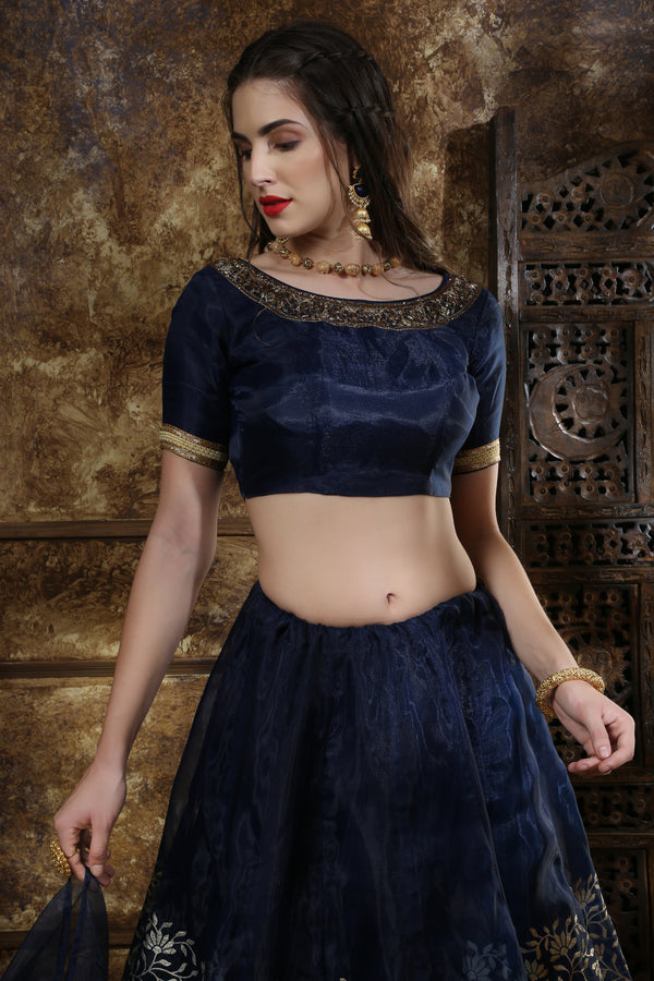 Blue Embroidered Organza Semi Stitched Lehenga Choli ClothsVilla