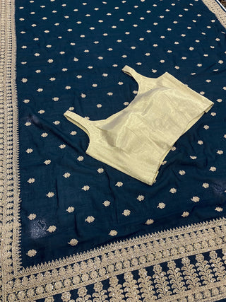 Blue Saree in Vichitra Silk with Dori And Sequence Work Clothsvilla
