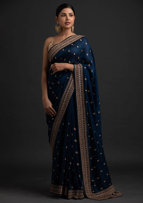 Blue Saree in Vichitra Silk with Dori And Sequence Work Clothsvilla Main image