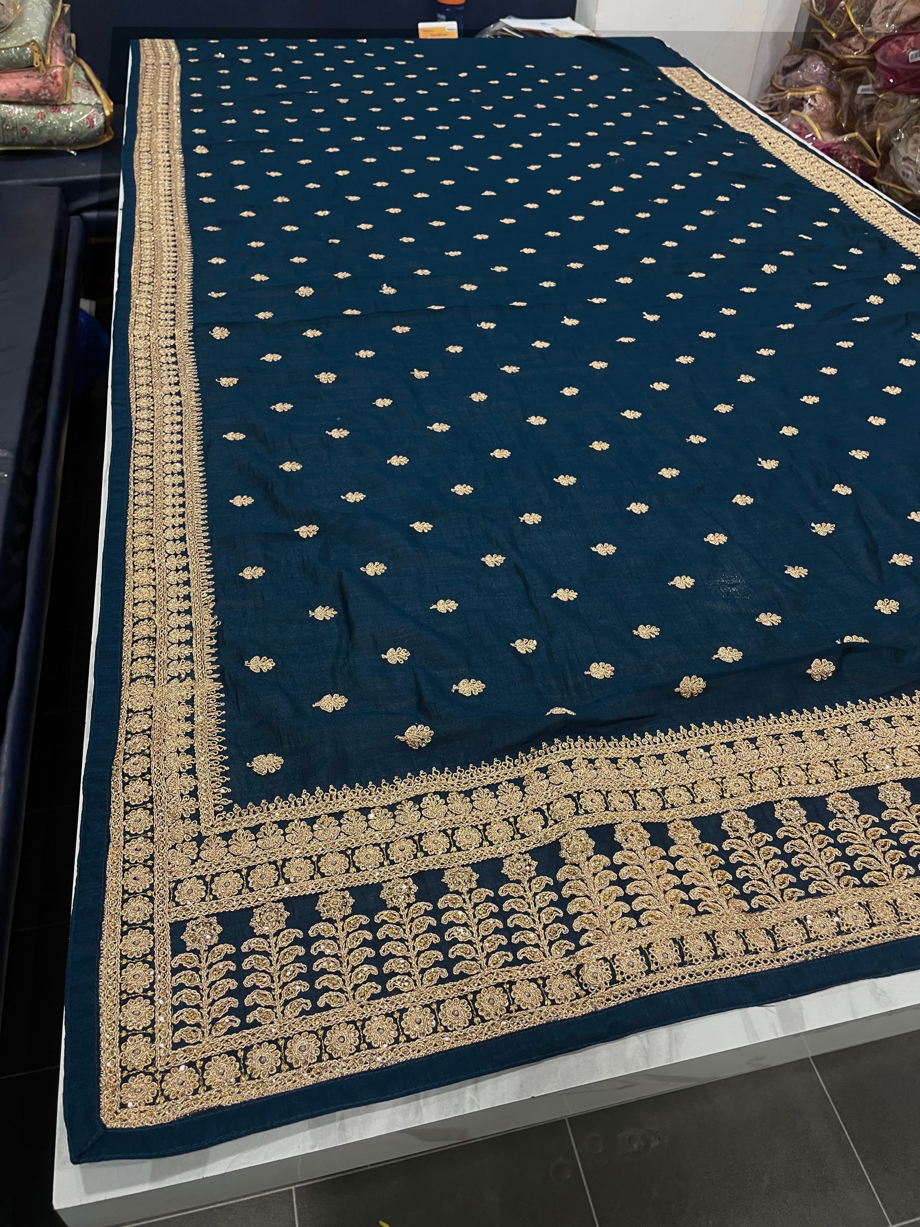 Blue Saree in Vichitra Silk with Dori And Sequence Work Clothsvilla