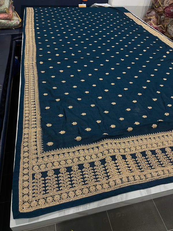 Blue Saree in Vichitra Silk with Dori And Sequence Work Clothsvilla