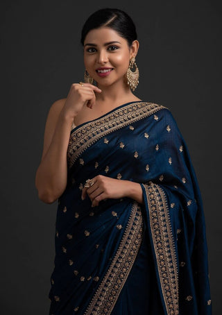 Blue Saree in Vichitra Silk with Dori And Sequence Work Clothsvilla