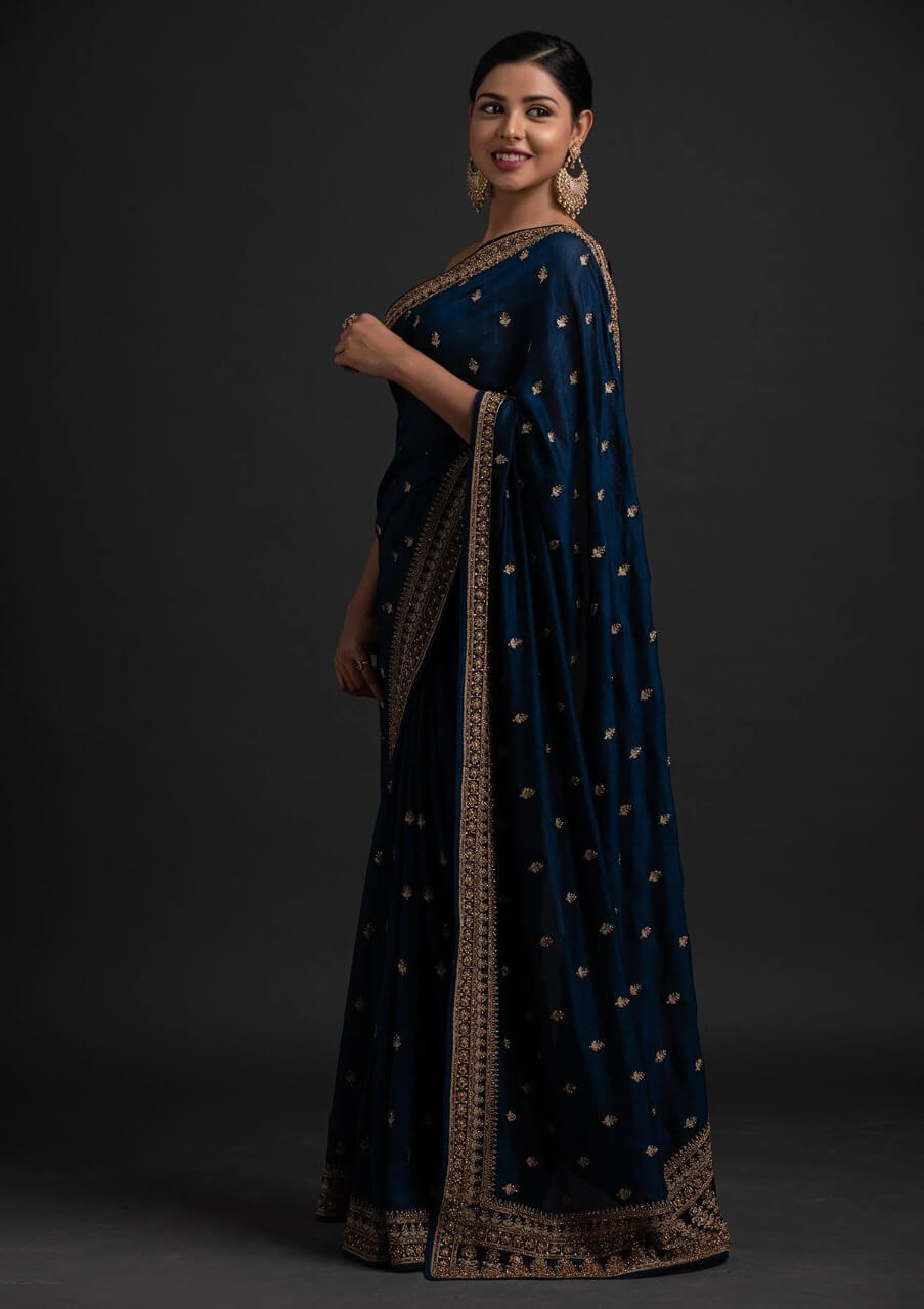 Blue Saree in Vichitra Silk with Dori And Sequence Work Clothsvilla