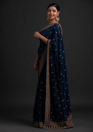 Blue Saree in Vichitra Silk with Dori And Sequence Work Clothsvilla
