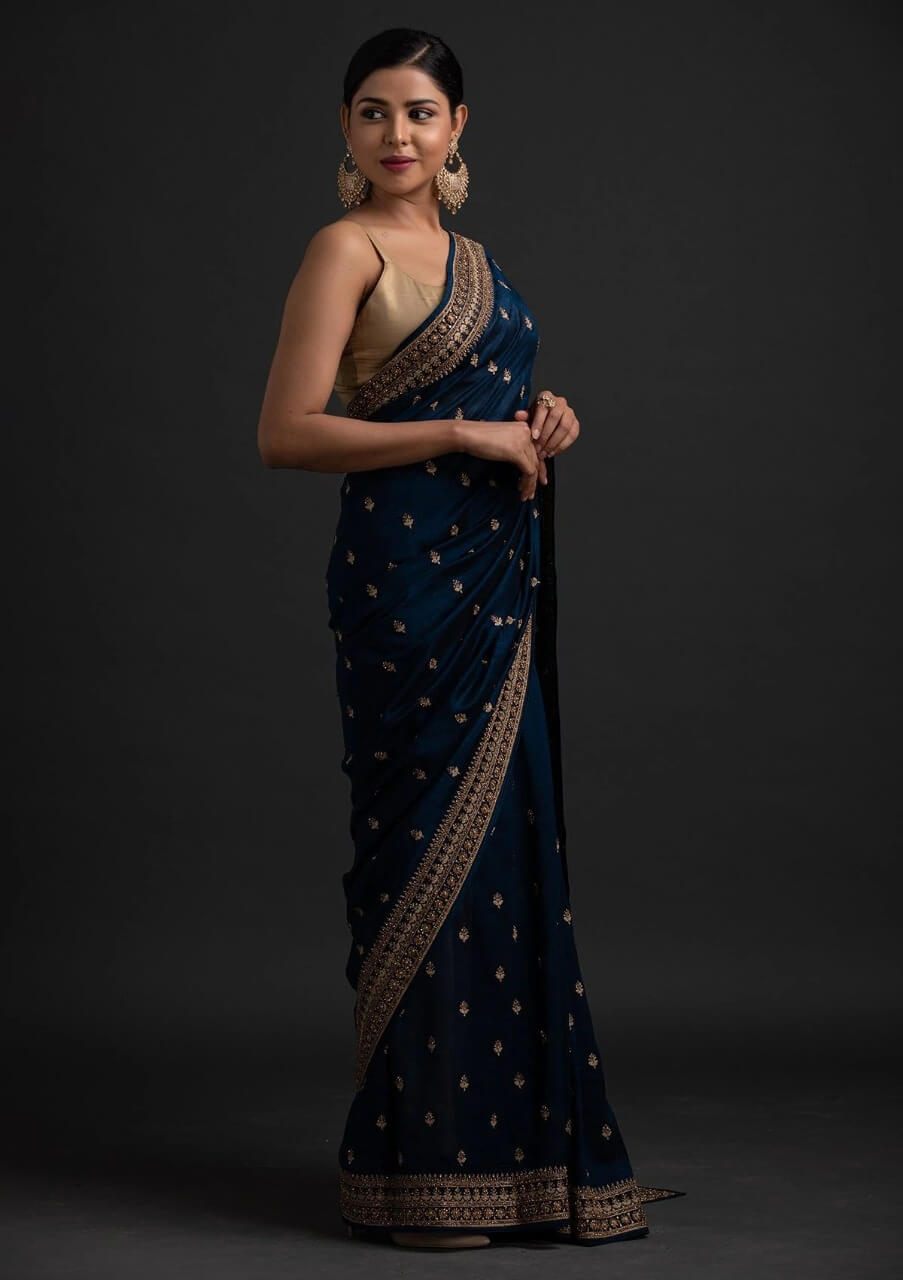Blue Saree in Vichitra Silk with Dori And Sequence Work Clothsvilla