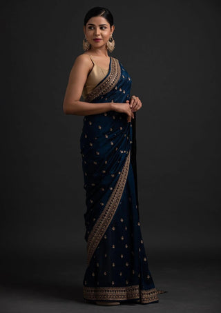 Blue Saree in Vichitra Silk with Dori And Sequence Work Clothsvilla