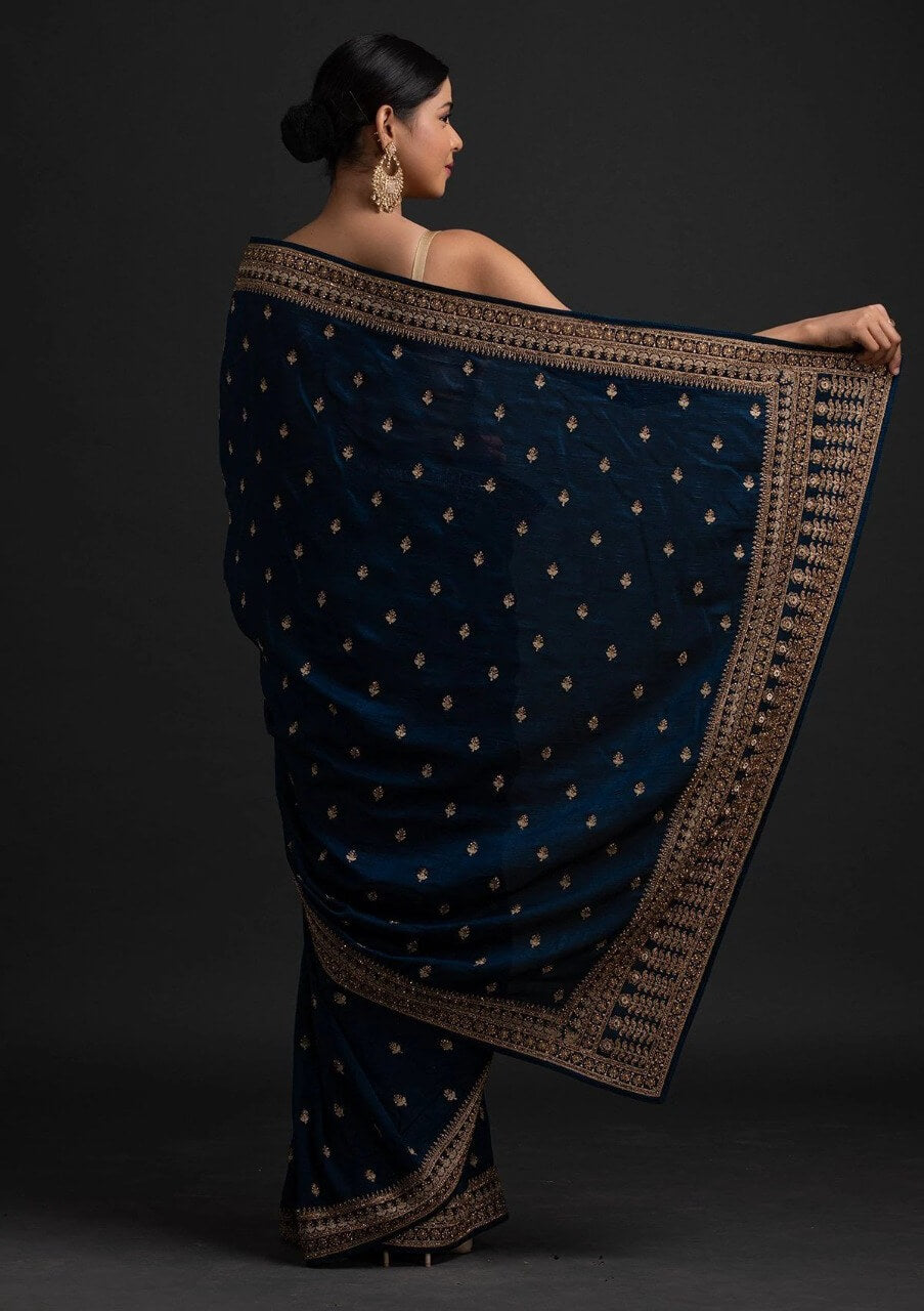 Blue Saree in Vichitra Silk with Dori And Sequence Work Clothsvilla