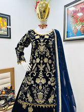 Load image into Gallery viewer, Blue Velvet Lehenga Choli with Embroidery Work Clothsvilla