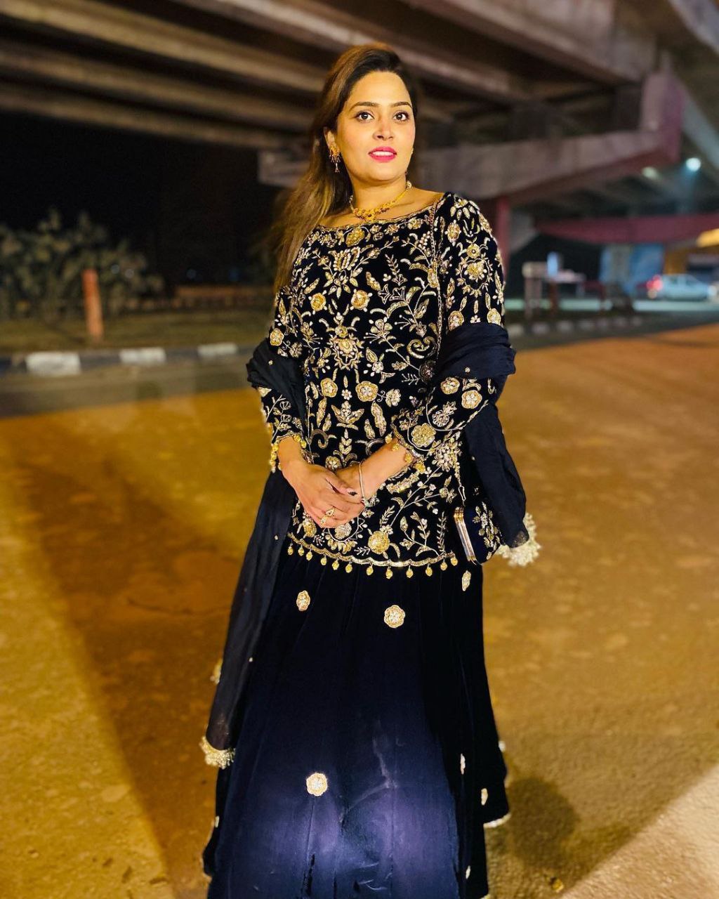 Blue Velvet Lehenga Choli with Embroidery Work Clothsvilla