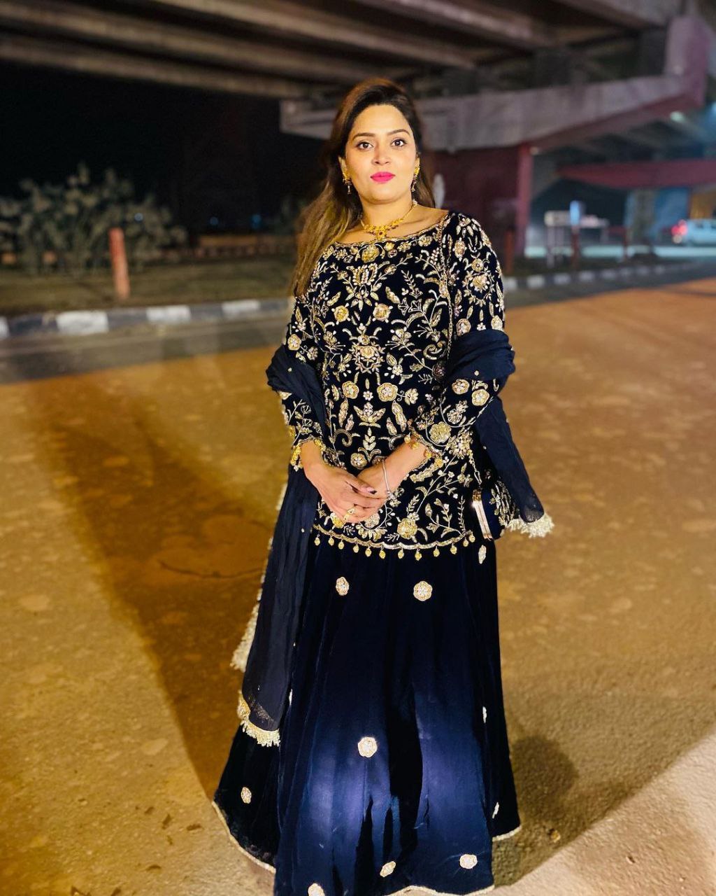 Blue Velvet Lehenga Choli with Embroidery Work Clothsvilla