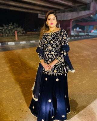 Blue Velvet Lehenga Choli with Embroidery Work Clothsvilla