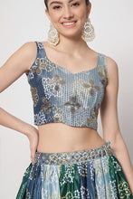 Load image into Gallery viewer, Blue Chinon Silk Print With Sequins Embroidered Work Lehenga Choli ClothsVilla.com