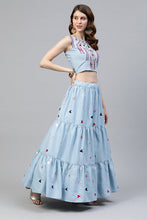 Load image into Gallery viewer, Sky Blue Cotton Multi Embroidered Work Lehenga Choli ClothsVilla.com