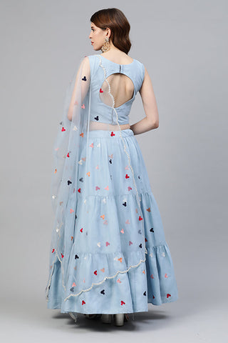 Sky Blue Cotton Multi Embroidered Work Lehenga Choli ClothsVilla.com