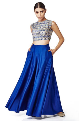 Blue Indian Art Silk Lehenga Choli For Indian Festival & Weddings - Thread Embroidery Work, Clothsvilla