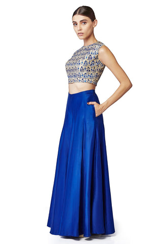 Blue Indian Art Silk Lehenga Choli For Indian Festival & Weddings - Thread Embroidery Work, Clothsvilla