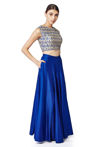 Blue Indian Art Silk Lehenga Choli For Indian Festival & Weddings - Thread Embroidery Work, Clothsvilla