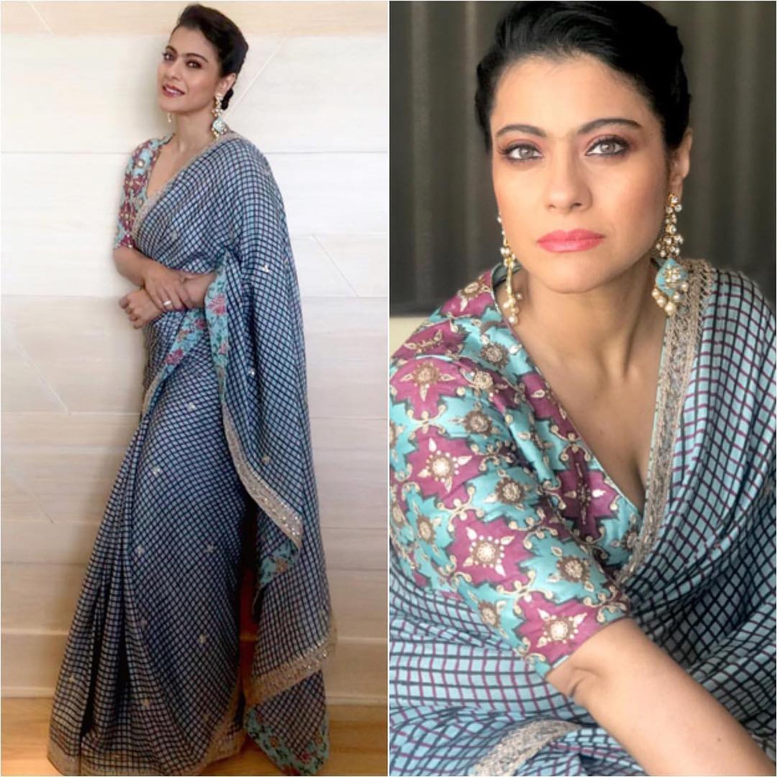 Blue color Line printed Saree in Linen Fabric ClothsVilla