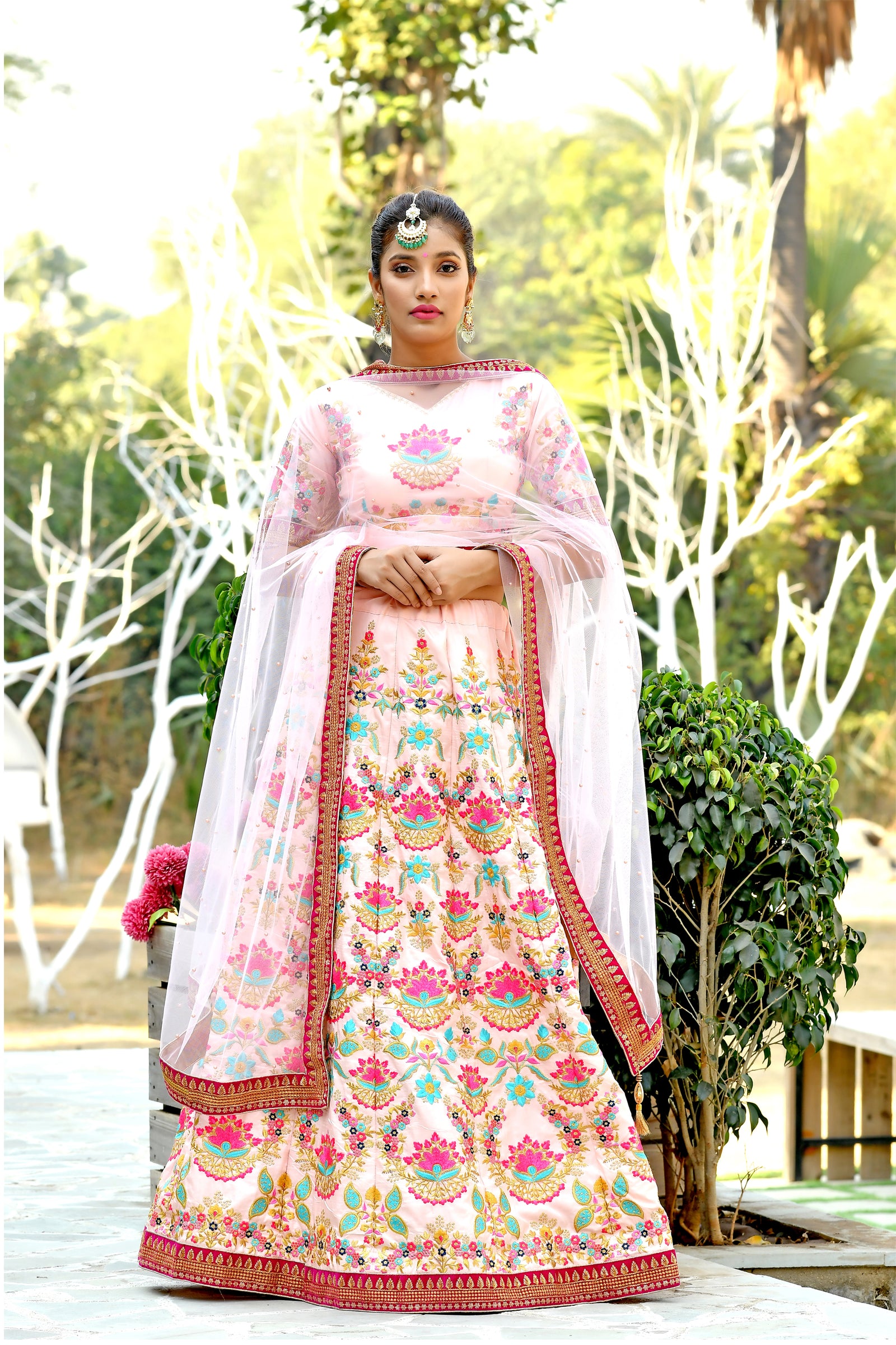 Blushing Peach Silk Sequnis Embroiderey Lehenga Choli ClothsVilla