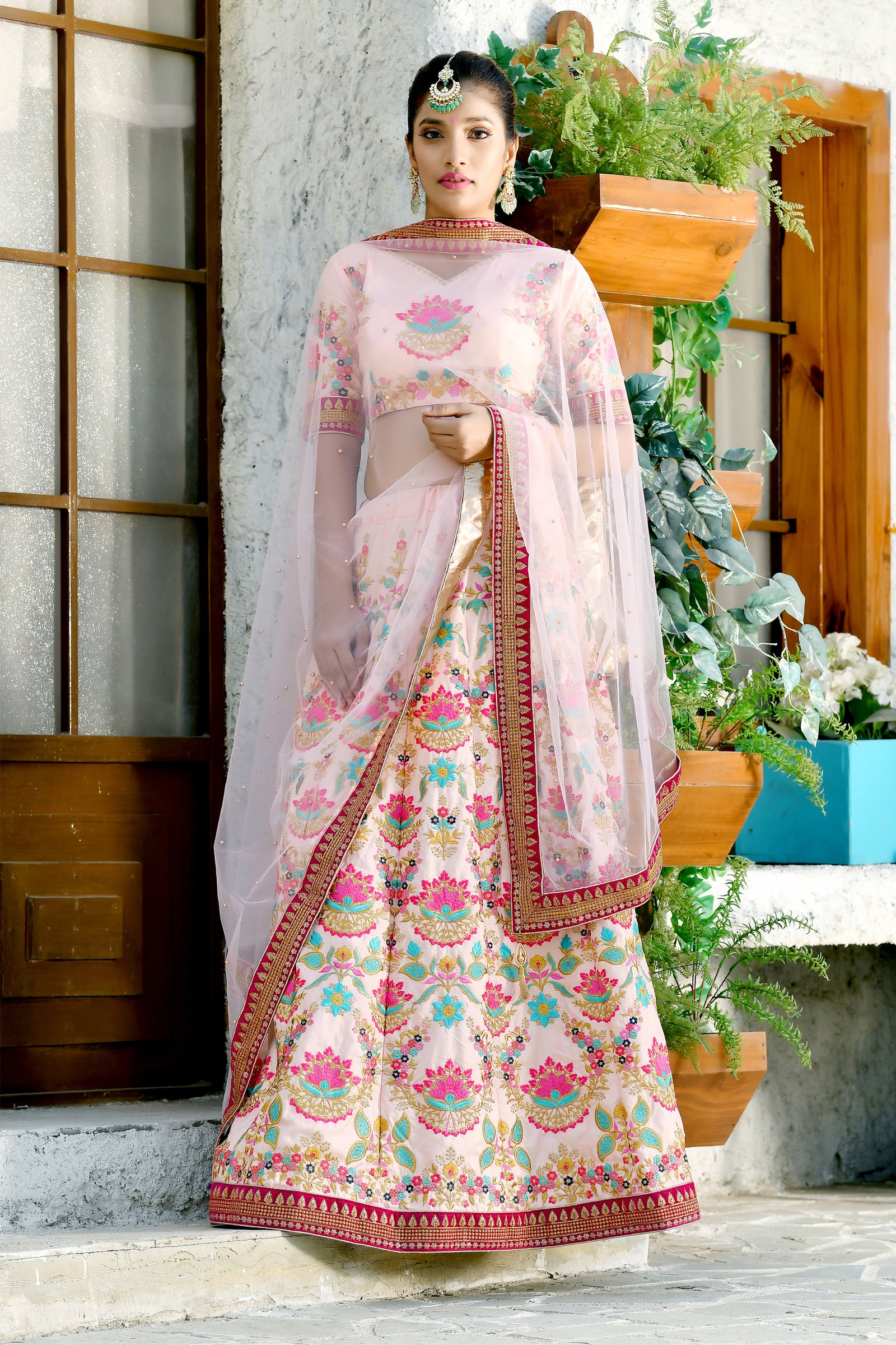 Blushing Peach Silk Sequnis Embroiderey Lehenga Choli ClothsVilla