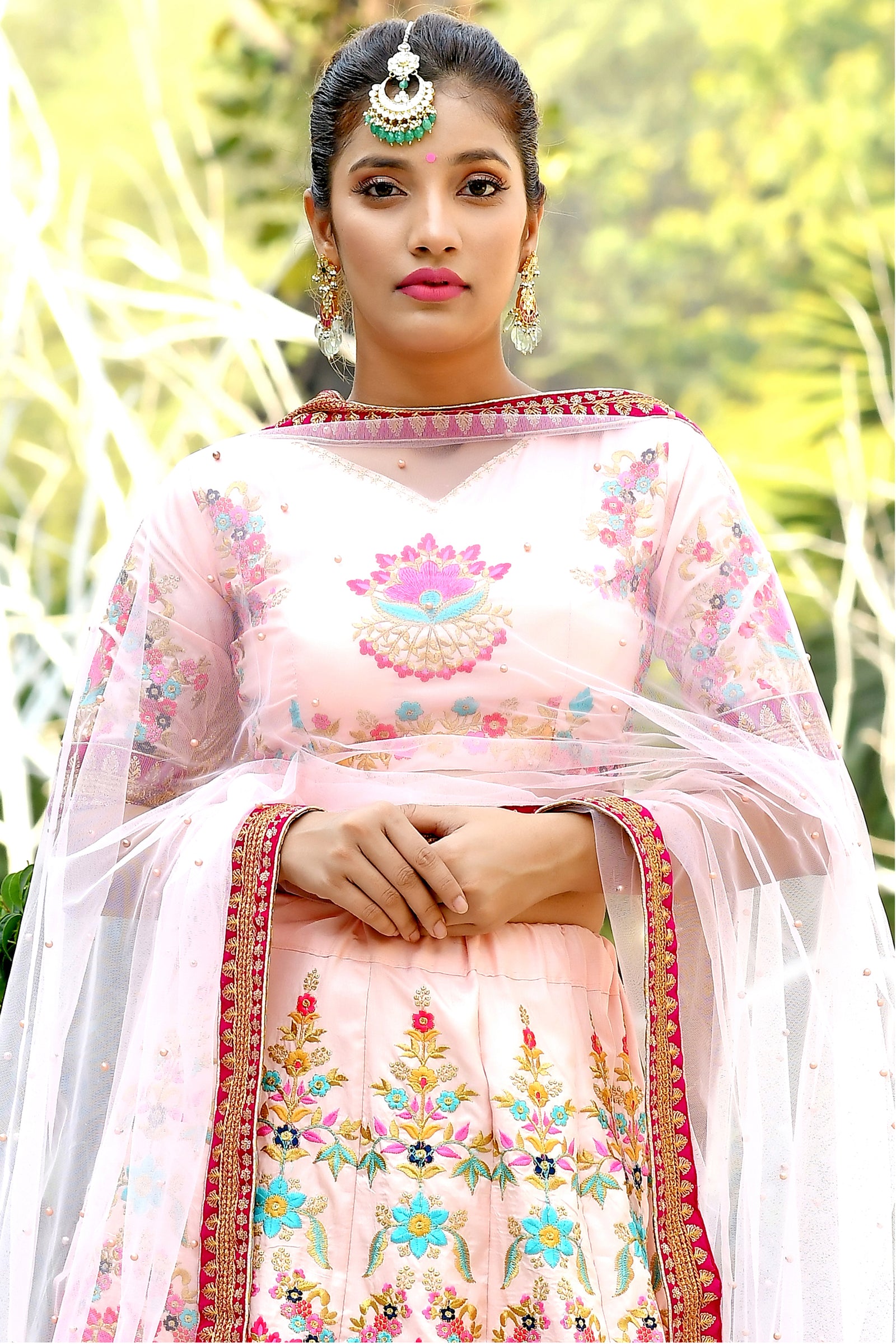 Blushing Peach Silk Sequnis Embroiderey Lehenga Choli ClothsVilla