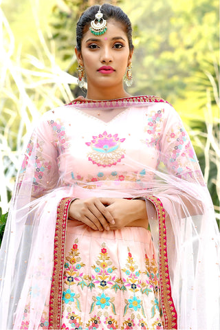 Blushing Peach Silk Sequnis Embroiderey Lehenga Choli ClothsVilla