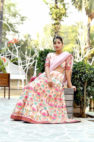 Blushing Peach Silk Sequnis Embroiderey Lehenga Choli ClothsVilla